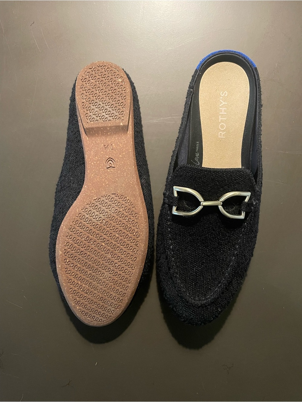 Rothy's Black Women's Loafer Mule with Gold Bit - Picture 2 of 3